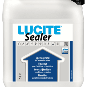 Lucite Sealer Coat Sterke versteviging van zuigkrachtige ondergronden zoals bv. kalkzandsteen, vezelcementplaten, verpoederende oude verflagen, gasbeton, gipsblokken en gipskartonplaten.