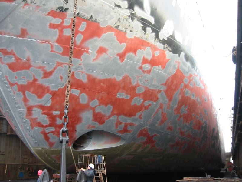 Intershield 300 used for spot priming on ships hull